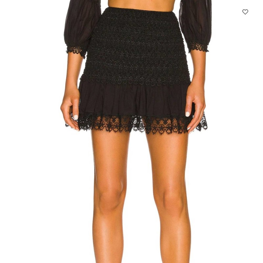 Charo Ruiz Ibiza Fleur Black Smocked Lace-Trim Mini Skirt